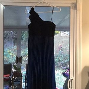 Black and blue pleated ombré gown